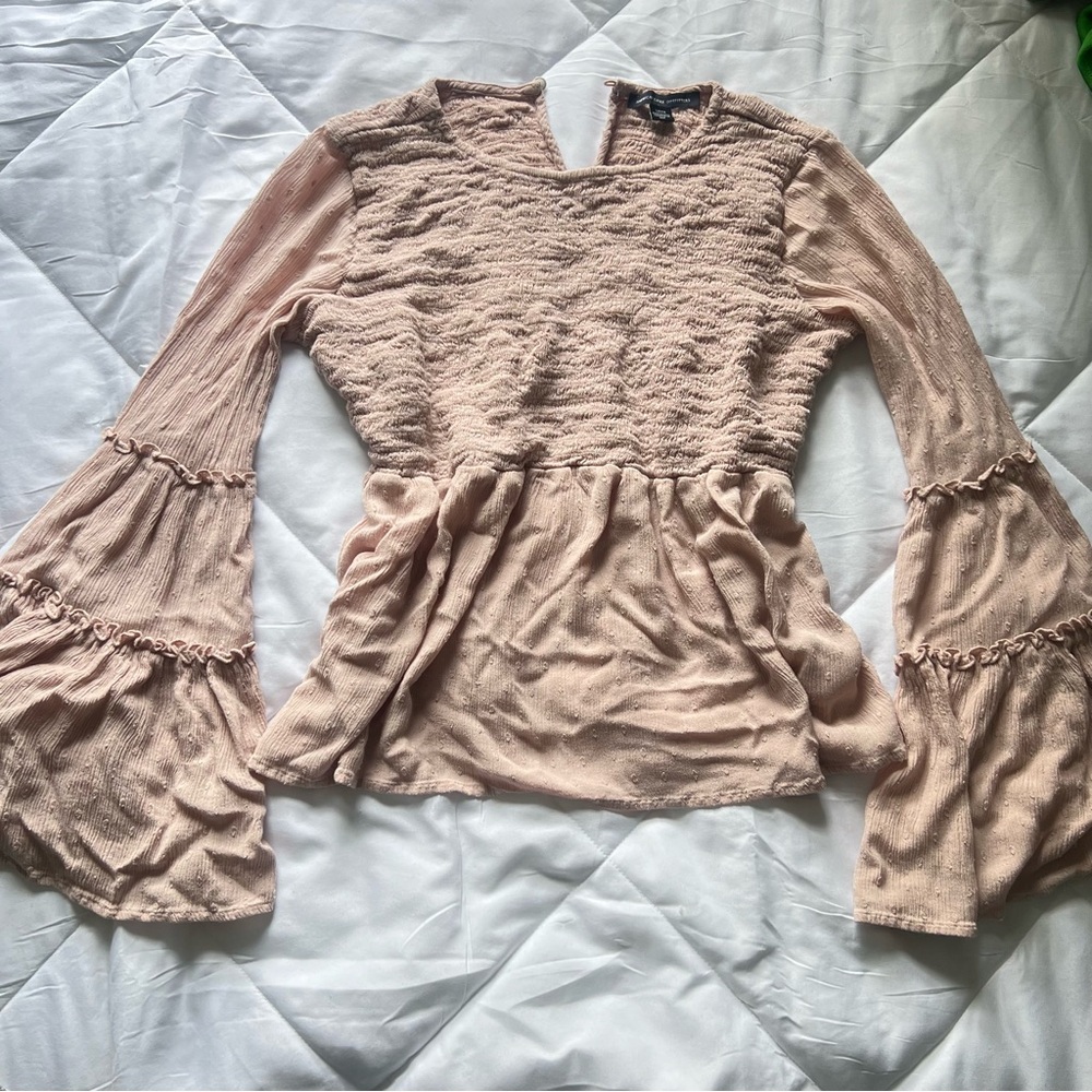 American Eagle Outfitters Blush Bell Sleeve Blouse